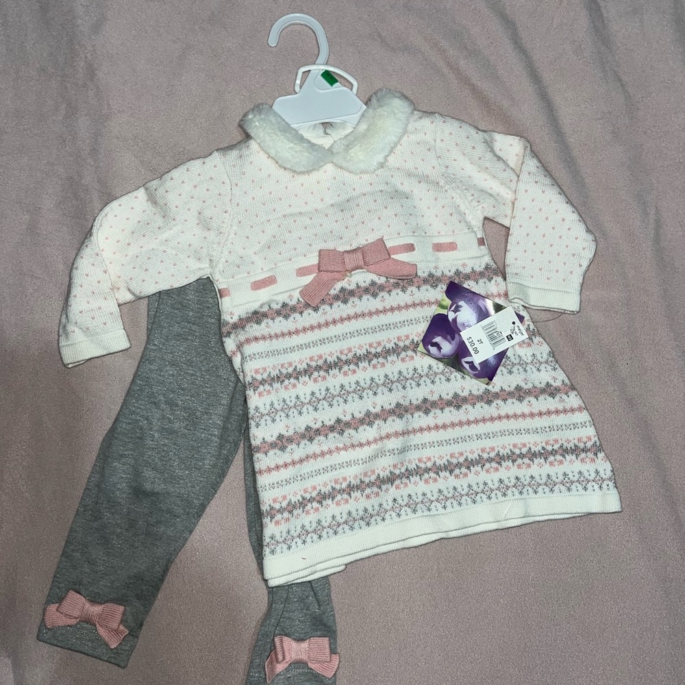 Pink and White Patterned Kids Sweater Set